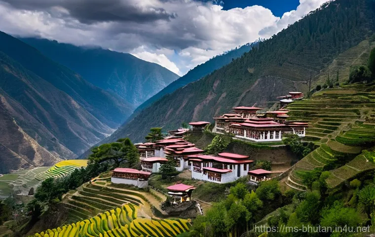 부탄 여행 중 주의할 교통 규칙 - **Prompt 1: Serene Mountain Drive in Bhutan**
"A majestic wide shot of a winding asphalt road cu...